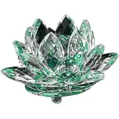 Famanu - Lotus kristalglas kaarsenhouder groen – Lotusbloem theelichthouder – Boeddhistische decoratie