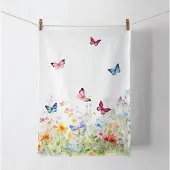 Ambiente Theedoek - Butterflies in field white