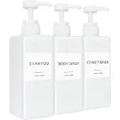 Famanu – Navulbare douchedispensers 500 ml met waterdichte labels – Set van 3 – Wit