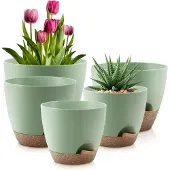 Famanu - Set van 5 zelfbewaterende plantenpotten 7–9 cm groen