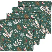 Homescapes Feestelijke bosgroene kerstservetten, set van 4