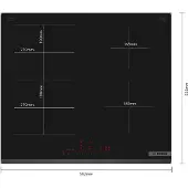 Bosch 60cm inductiekookplaat - SER6 - PVS63KHC1E Zwart - 4-pits - Home Connect - L592 x D522 mm