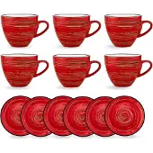 Wilmax Rood Porseleinen Kop & Schotel (6x) WL-669236/AB6