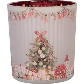 Clayre & Eef Waxinelichthouder Ø 7x8 cm Grijs Glas Kerst