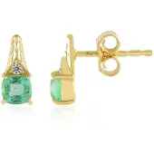 Cavill - 925 Sterling Zilver Oorbellen - Colombiaanse Smaragden 0,507 ct Kussen - 18K Goud Verguld - Zirkonia Accent - Elegante Luxe Dames Sieraden