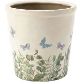 Clayre & Eef Keramiek Bloempot voor Binnen – Blauw Vlinder – Rustieke Pot – Ø 15 cm – Vlindermotief
