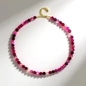 Cavill - Zilveren Ketting 925 Sterling met Goudlaag - Roze Agaat Facetgeslepen Ronde Kralen 1,57 ct - Verstelbare Boho Stijl Indiaas Edelsteen Sieraad
