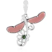 Cavill - Zilveren hanger met roze opaal 2,745 ct en varisciet 0,108 ct - 925 sterling zilver geoxideerd - Elegante cabochon vleugelvorm hanger dames