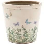 Clayre & Eef Keramiek Bloempot voor Binnen – Blauw Vlinder – Rustieke Pot – Ø 12 cm – Vlindermotief