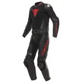 Dainese Demon Sprint, leren pak 2st. ,Zwart/Neon-Rood ,48
