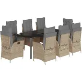 vidaXL 9-delige Tuinset met kussens poly rattan beige
