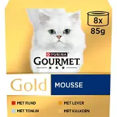 Gourmet Gold Mousse - Kattenvoer Natvoer - Tonijn Lever Kalkoen & Rund - 48 x 85 g