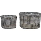 vidaXL Plantenmand met opslag 2 st Natuurlijk grijs Kubu Rattan