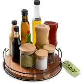 Famanu - Houten Lazy Susan draaiplateau 28 cm, acaciahout met antislipmat