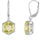 Cavill - Zilveren Oorbellen - 925 Sterling Zilver Geplatineerd - 8,21 ct Braziliaanse Limoenkwarts - Hexagon Facet Edelstenen - Lichtgewicht & Modern