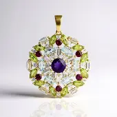 Cavill - Zilveren hanger 925 sterling verguld - Braziliaanse amethist 0,77 ct rond - Topaas, peridoot, zirkonia - Elegante Essence hanger