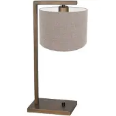 Steinhauer Bronzen tafellamp Stang 4903BR met grof grijze linnen kap