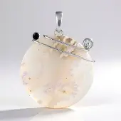 Cavill - Zilveren hanger - 925 Sterling Zilver - Witte Agaat 43,8 ct Ronde Cabochon - Topaas & Zwarte Spinel Accenten - Unieke Sieraden Dames