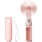 JISULIFE Mini Handventilator, 3-in-1 (Persoonlijke ventilator/2000 mAh oplaadbare powerbank/zaklamp) Zakelijk ontwerp voor buiten, roze