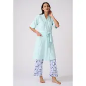 Damart - Kimono-achtige kamerjas, bouclébreisel - Dames - Blauw - 38-40 (S)