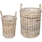 vidaXL Planter Mand met opslag 2 st Natuurlijk grijs Kubu Rattan