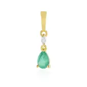 Cavill - Zilveren Hanger 925 Sterling Zilver Verguld - Colombiaanse Peervormige Smaragd 0,26 ct + Marquise Zirkoon 0,038 ct - Luxe Elegante Sieraden