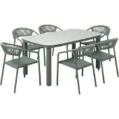 Oviala - Aluminium tuintafel 150x90 cm en 6 Textilene Groen stoelen - Nocera
