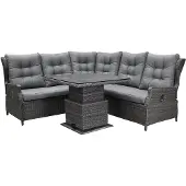 AVH-Collectie Ibiza premium dining loungeset 4 delig verstelbare tafel antraciet