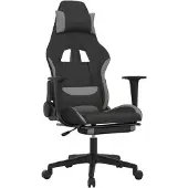 vidaXL Massage gamestoel met voetensteun stof zwart en lichtgrijs