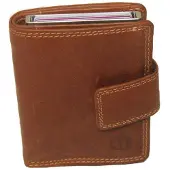 Oi zand- cognac bruine complete portemonnee met figuretta Cardprotector / compacte leren beurs met metalen pasjeshouder afsluitbaar / anti skim kastje in portemonnee / licht bruin leer / 106VC