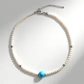 Cavill - Sterren Zilver Halsketting - Gerhodineerd - 16,15 Ct Larimar & 51,35 Ct Seleniet Kralen - 42-60 cm Verstelbaar - Elegant en Stijlvol