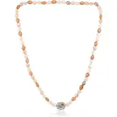 Cavill - 925 Sterling Zilver Halsketting - 1,8 ct Cognac Kwarts Antiek Kussen - Perzik & Gele Zoetwaterparels - Elegante Damesketting 65,4 cm