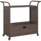 vidaXL Serveerwagen met lade 100x45x97 cm poly rattan bruin