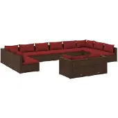 vidaXL 12-delige Loungeset met kussens poly rattan bruin