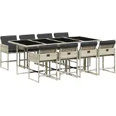 vidaXL 9-delige Tuinset met kussens poly rattan lichtgrijs