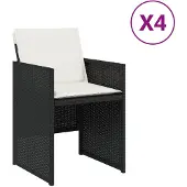 vidaXL Tuinstoelen 4 st met kussens poly rattan zwart
