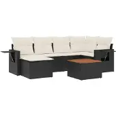 vidaXL 7-delige Loungeset met kussens poly rattan zwart