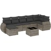 vidaXL 8-delige tuinmeubelset met kussens, grijs, polyrotan