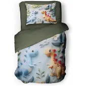 Eleganzzz Kinder Dekbedovertrek Micropercal Happy Dino's - multi 140x200/220cm