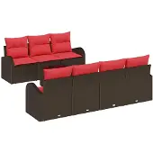 vidaXL Tuinbank Set 8 st 7-Aantal zitplaatsen Beige en Rood