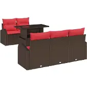 vidaXL Tuinbank Set 6 st Bruin Poly Riet