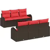 vidaXL Tuinbank Set 7 st 6-Aantal zitplaatsen Beige en Rood