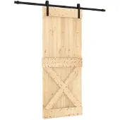 Syfax Schuifdeur Naturel en Zwart 85 x 210 cm Massief Grenenhout