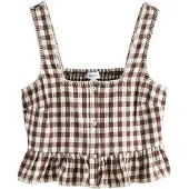 Next - Dames - Petite peplumtop met vierkante hals en kreeftprint - Petite - Bruin