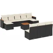 vidaXL 11-delige Loungeset met kussens poly rattan zwart