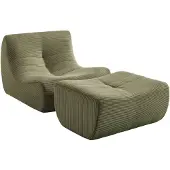 Sweeek Fauteuil 1 zits met voetenbank corduroy Kaki
