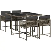 vidaXL 5-delige Tuinset met kussens poly rattan grijs
