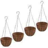 vidaXL Plantenbakken hangend 4 st met kokosbak staal Ø 35x52 cm zwart
