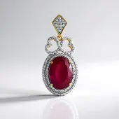 Cavill - Zilveren Hanger met 5,85 ct Roze Ovale Saffier - 925 Sterling Zilver Verguld - 118 Cambodjaanse Zirkonia’s - Elegante Exclusieve Sieraden