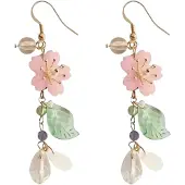 Charme Bijoux Zilver oorbellen-Ashley- roze- lang- bloemen-